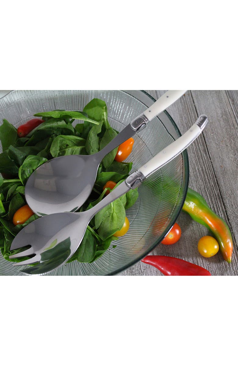 FRENCH HOME Recycled Glass Birch Salad Bowl & Laguiole Servers w/ Faux Ivory Handles., Alternate, color, 