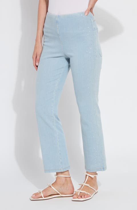 Pull-On Crystal Embellished Baby Bootcut Ankle Jeans