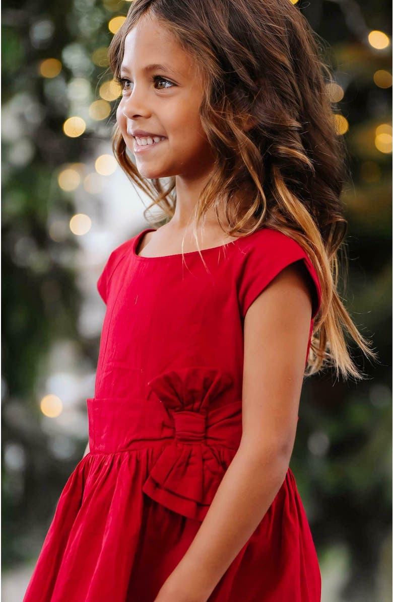 Hope & Henry Girls' Organic Cap Sleeve Party Dress with Bow Sash, Toddler, Alternate, color, Red Sateen