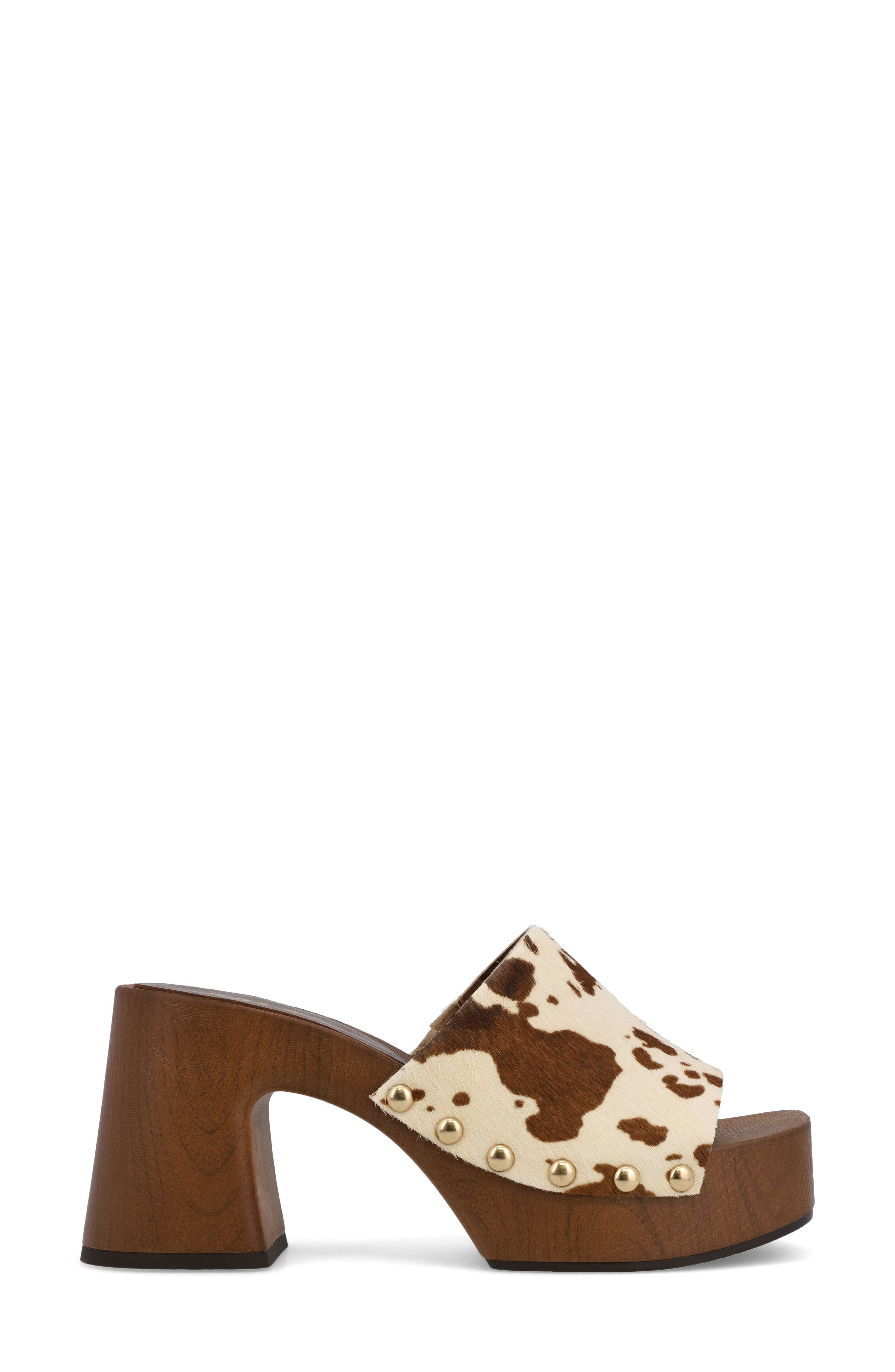 MIA Emmerie Genuine Calf Hair Platform Slide Sandal, Alternate, color, Brown Cow