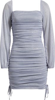 Jump Apparel Ruched Glitter Long Sleeve Minidress