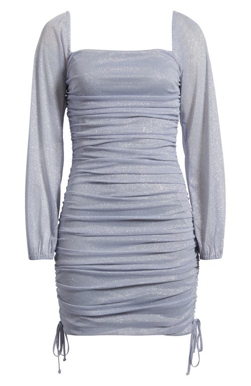 Jump Apparel Ruched Glitter Long Sleeve Minidress In Silver