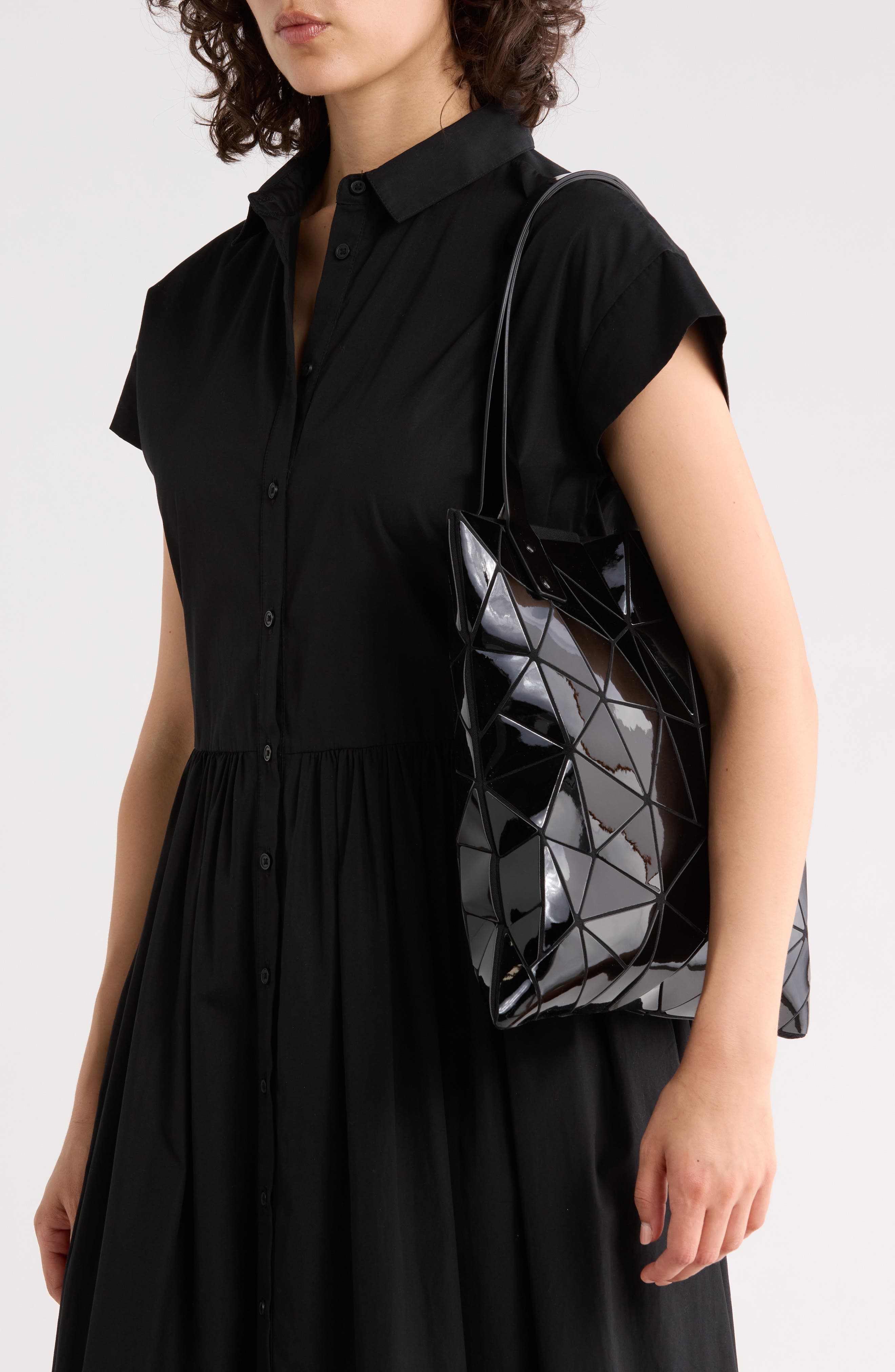 Slanted Triangle Tote, Alternate, color, SHINY BLACK