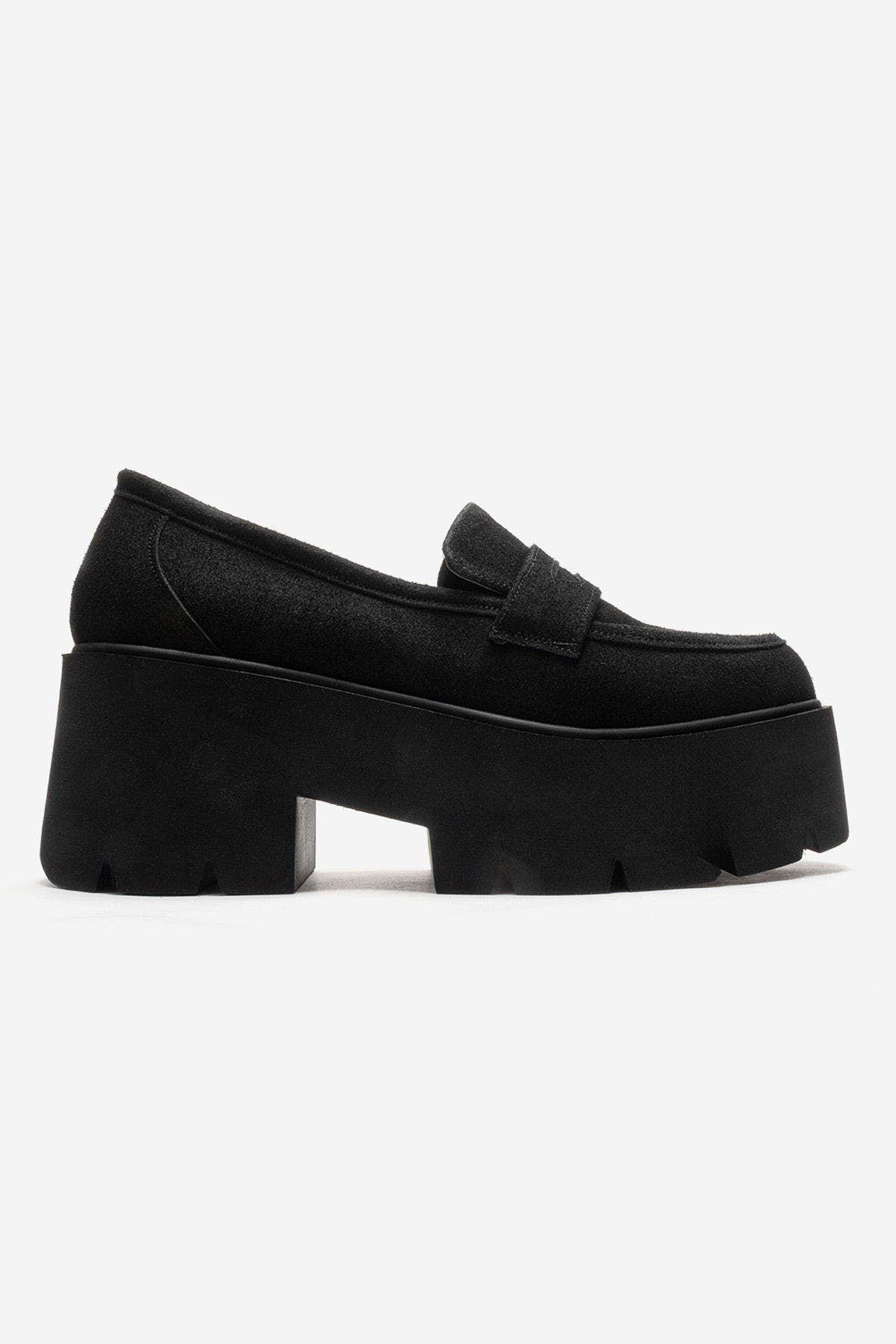 Prologue Shoes Santia Chunky Platform Loafer, Alternate, color, Black Suede