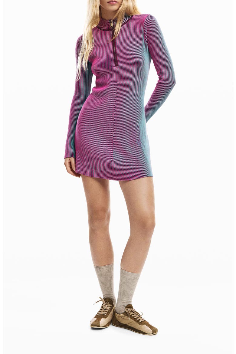 Long Sleeve Rib Half Zip Minidress, Main, color, PURPLE