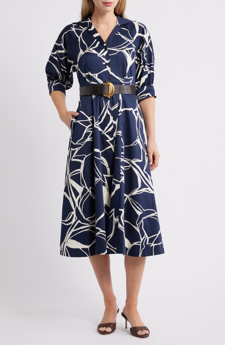 Donna Karan New York Abstract Print Belted Shirtdress, Main, color, Nightfall/ Pristine