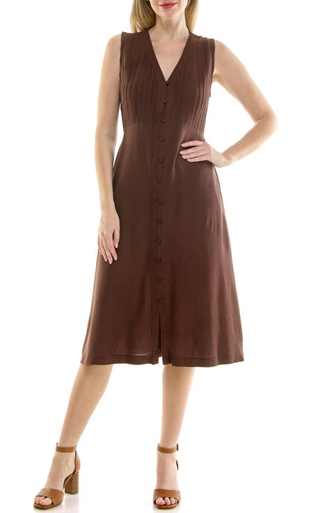 Pintucked Sleeveless Midi Dress