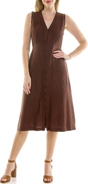 Nicole Miller Pintucked Sleeveless Midi Dress