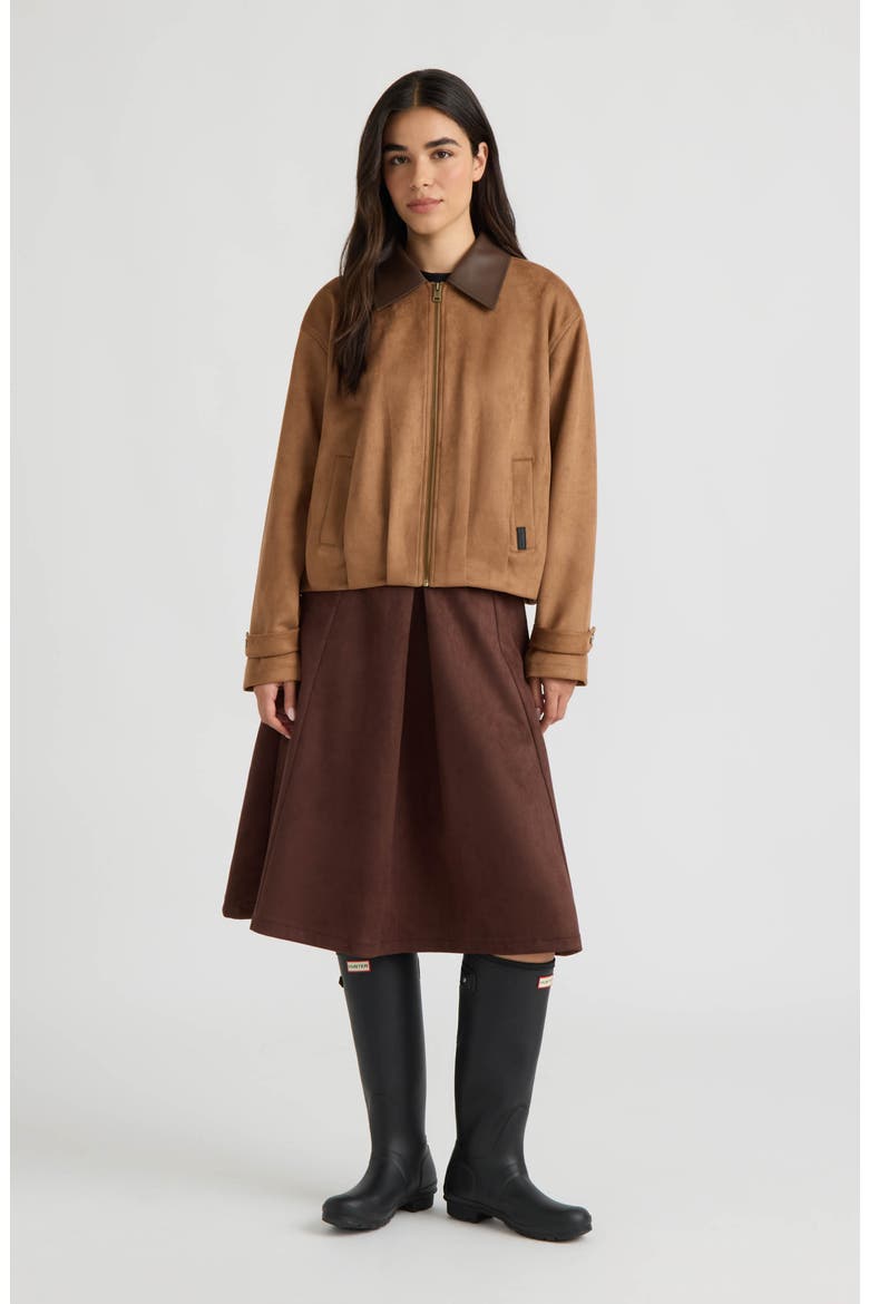 Harrington Faux Suede Zip Front Jacket, Alternate, color, BRITISH TAN