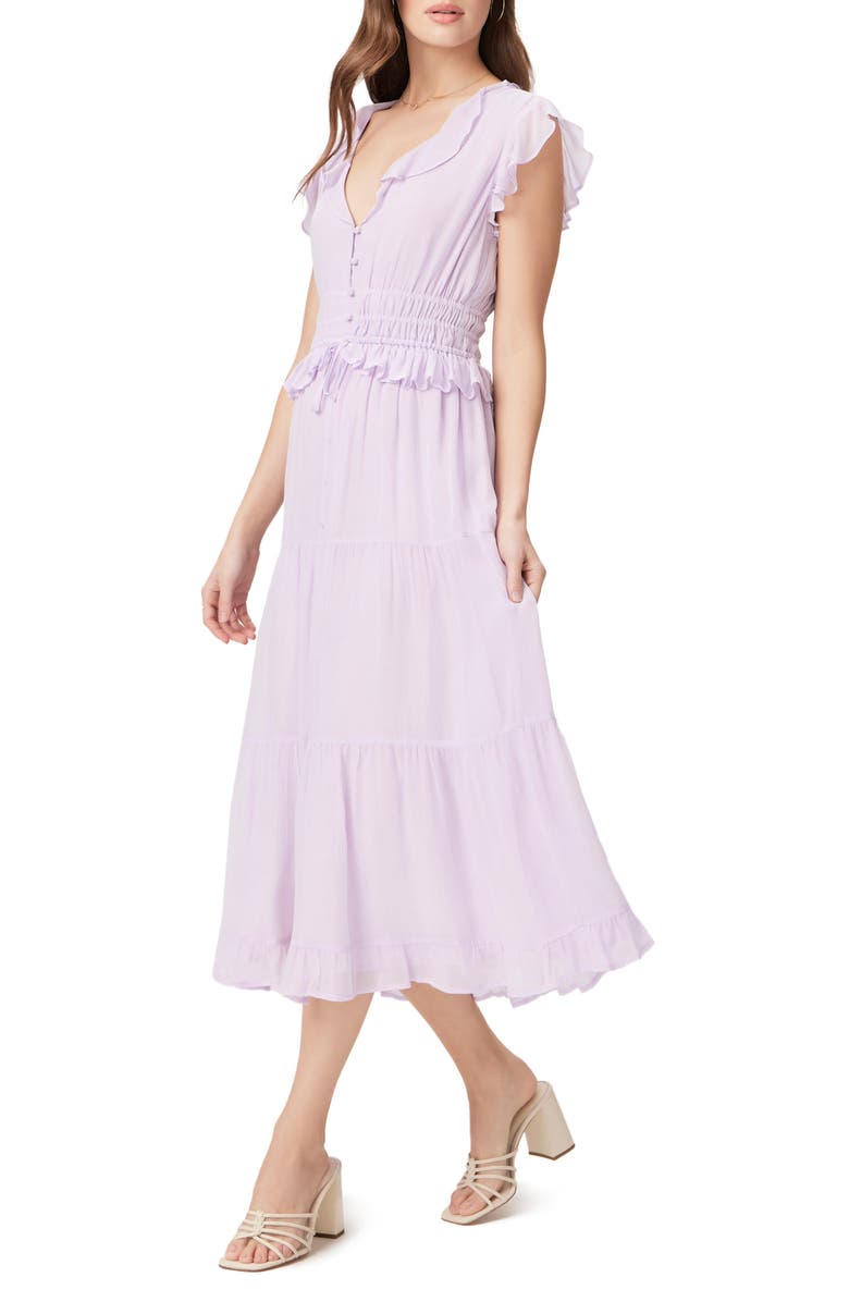 PAIGE Paradis Ruffle Silk Midi Dress, Alternate, color,