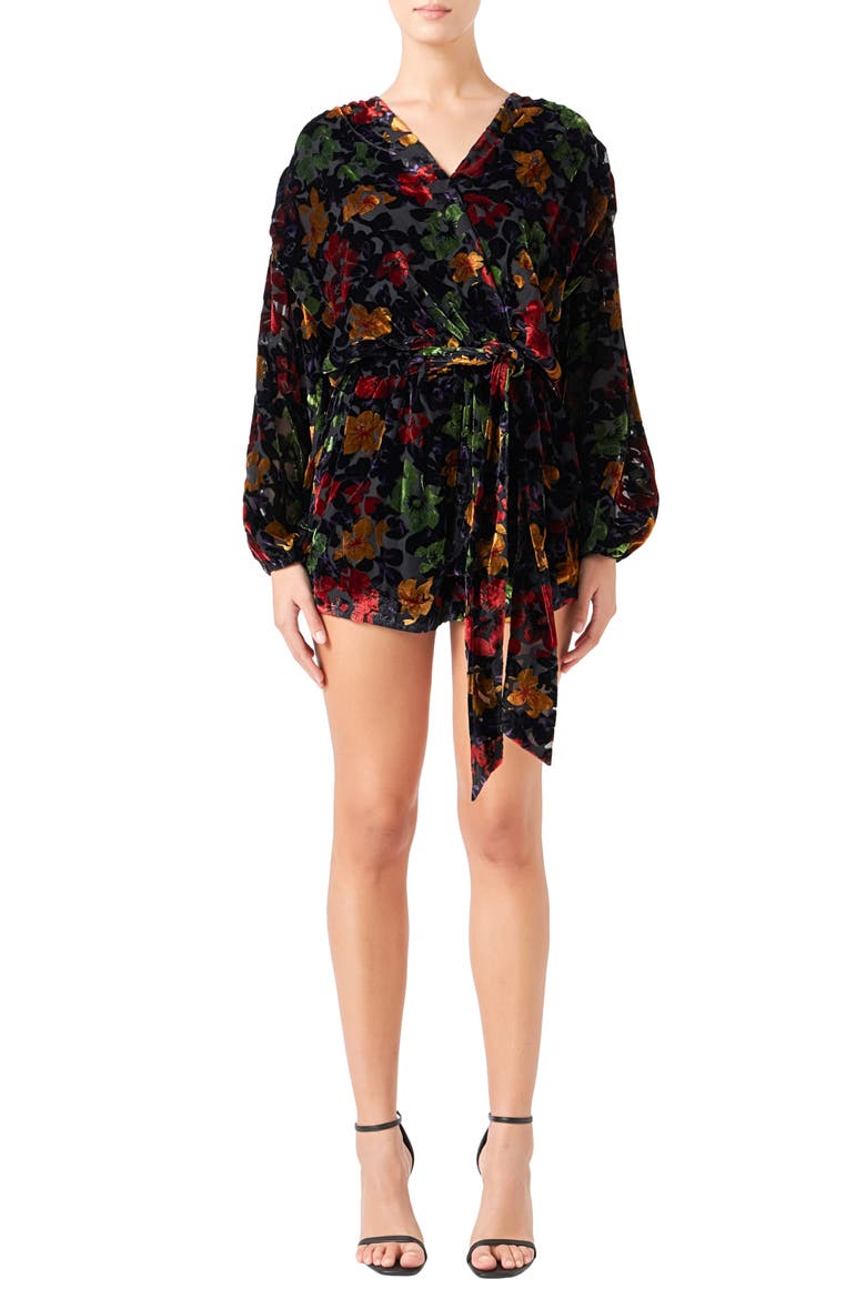 Burnout Velvet Romper, Main, color, BLACK