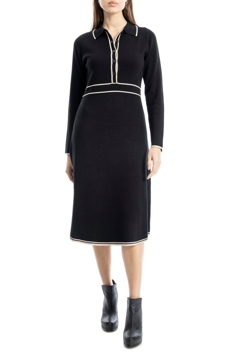 MAX STUDIO Tipped Long Sleeve Sweater Dress, Main, color, Black/ Bone