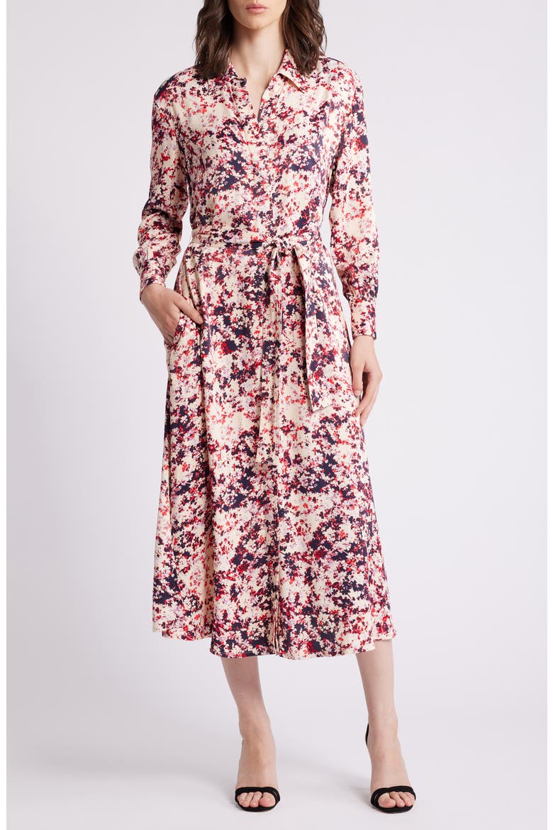 Davivio Tie Belt Long Sleeve Shirtdress, Main, color, HOPE FLOWER FANTASY