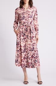 BOSS Davivio Tie Belt Long Sleeve Shirtdress