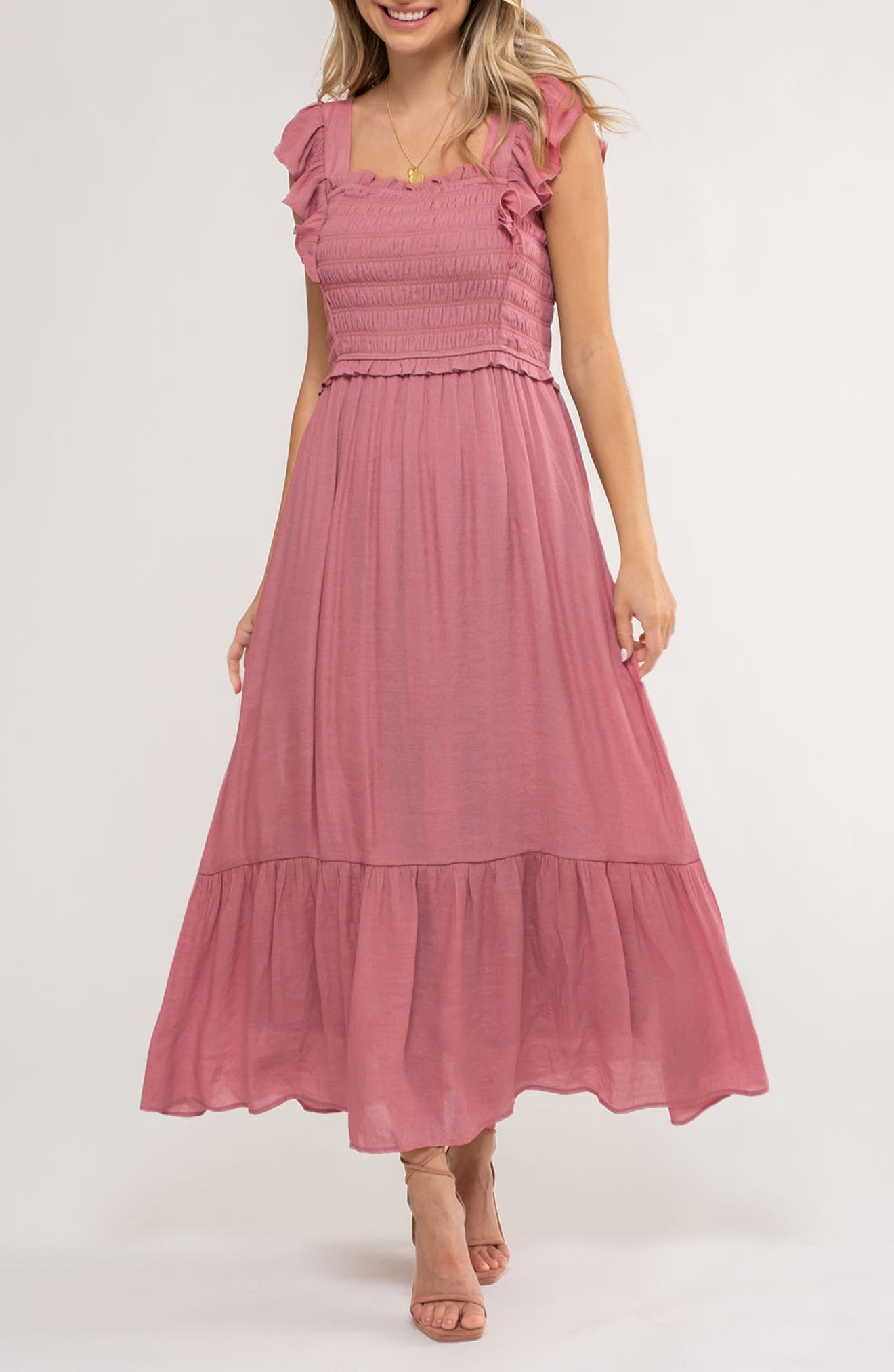 Ruffle Cap Sleeve Fit & Flare Maxi Dress