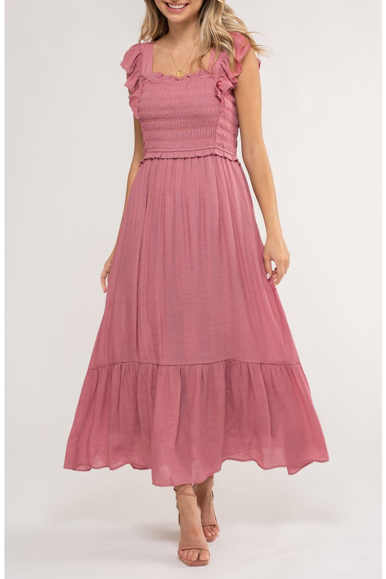 Ruffle Cap Sleeve Fit & Flare Maxi Dress, Main, color, PINK