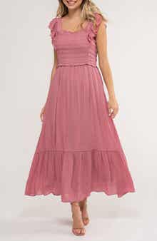Ruffle Cap Sleeve Fit & Flare Maxi Dress