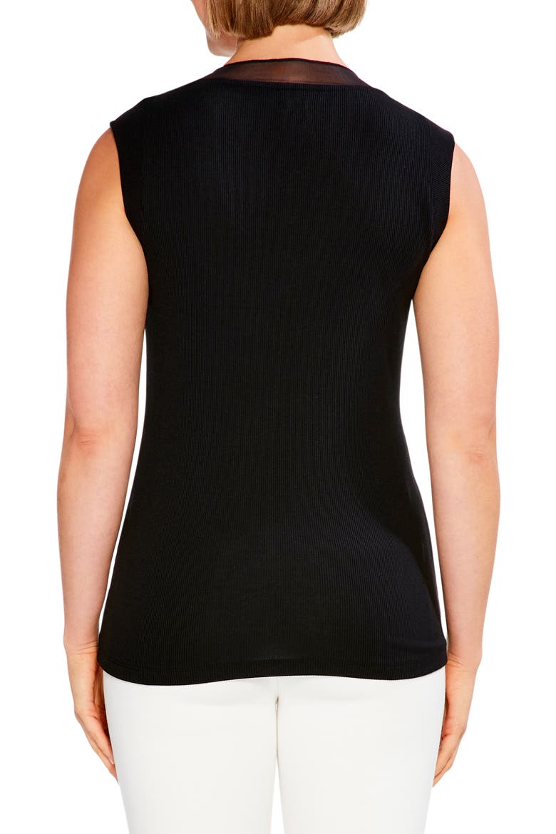 Draped Rib Mesh Trim Tank, Alternate, color, BLACK ONYX