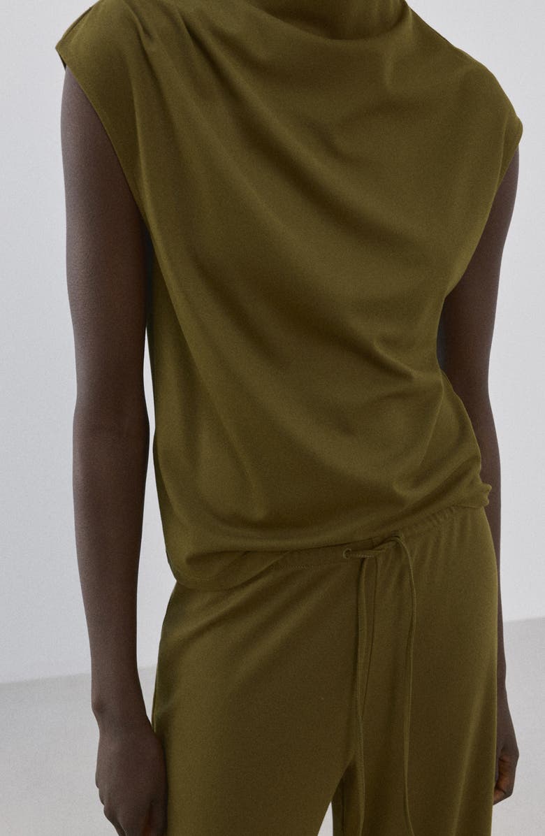 MANGO Gathered Asymmetric Neck Top, Alternate, color, Khaki Green