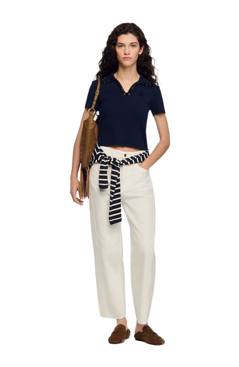 SANDRO Pearl collar polo, Alternate, color, Navy Blue