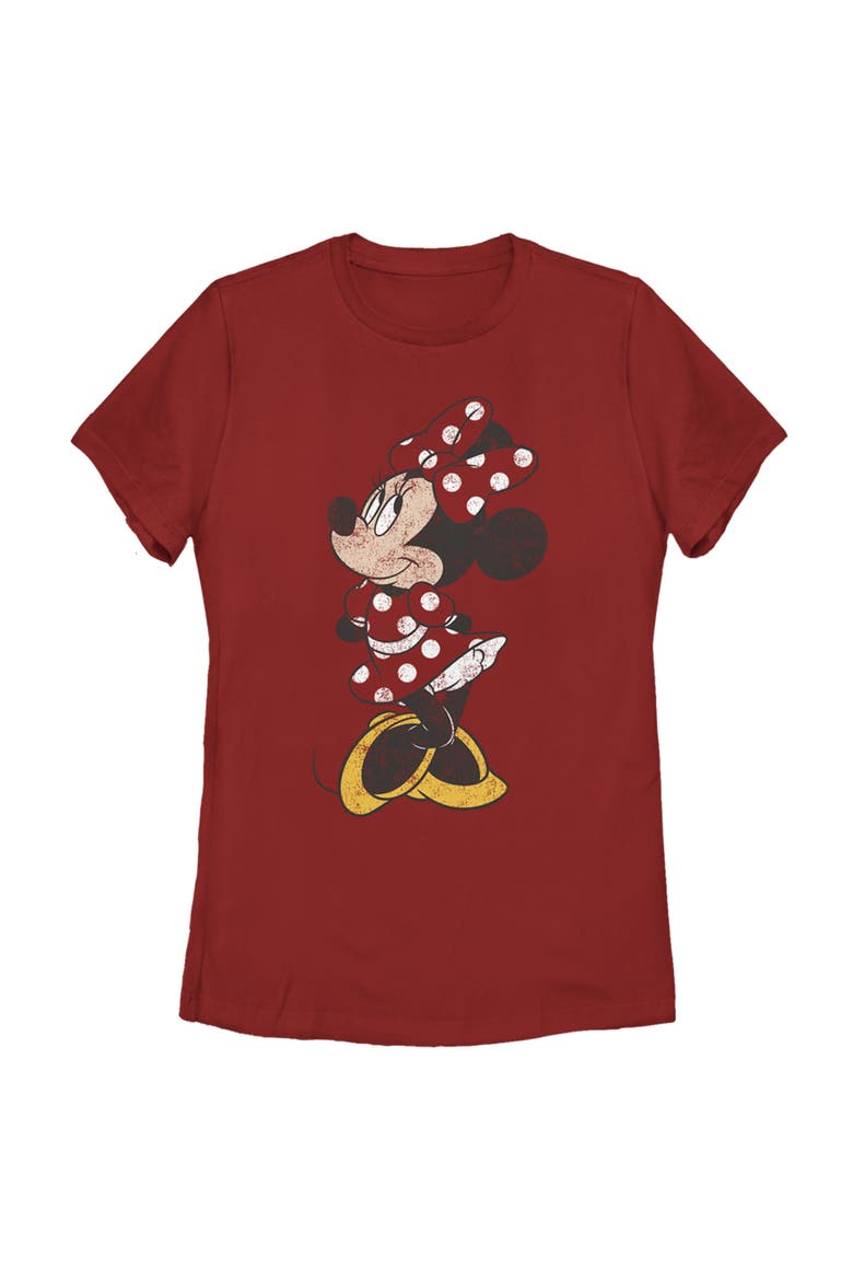Women's Mickey & Friends Minnie Mouse Portrait Distressed  Graphic T-Shirt, Main, color, Red