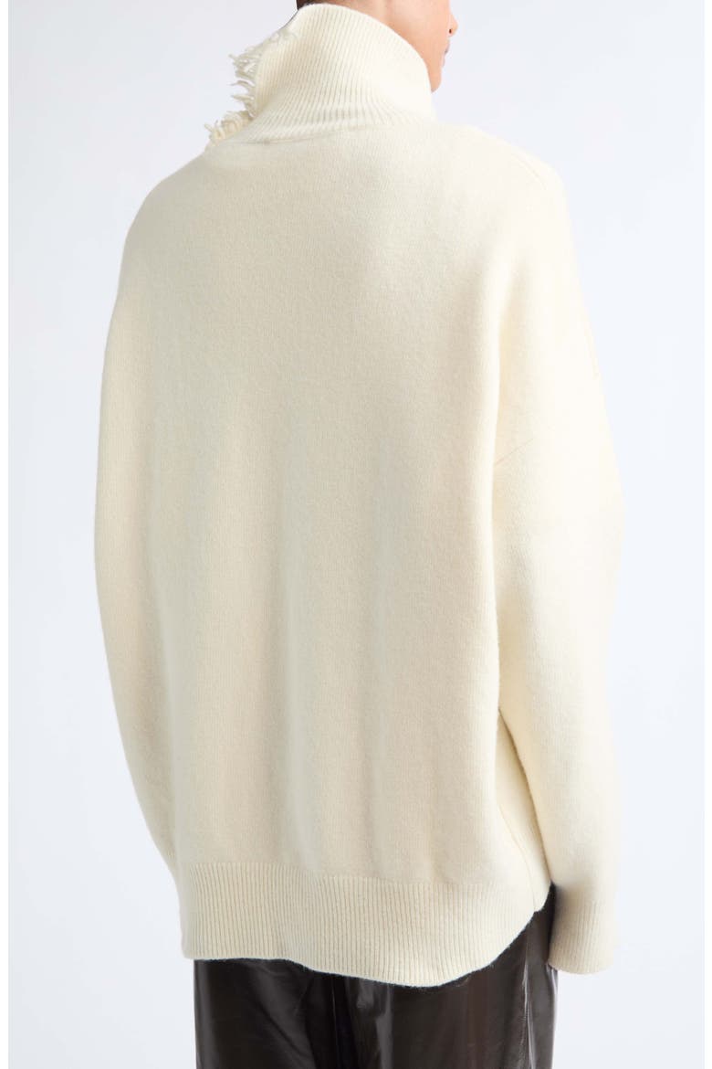 Fringe Asymmetric Wool Turtleneck Sweater, Alternate, color, OFF WHITE