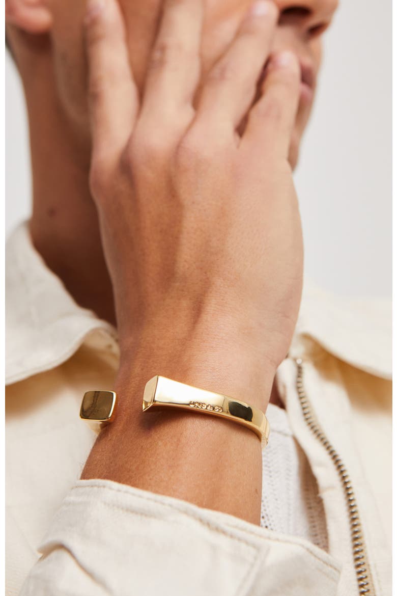 Rigid 18K Gold-Plated Bracelet Smooth Finish And Square Shape, Alternate, color, Gold