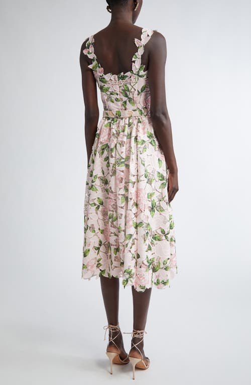 Oscar De La Renta Garden Rose Belted Silk Guipure Lace Midi Dress