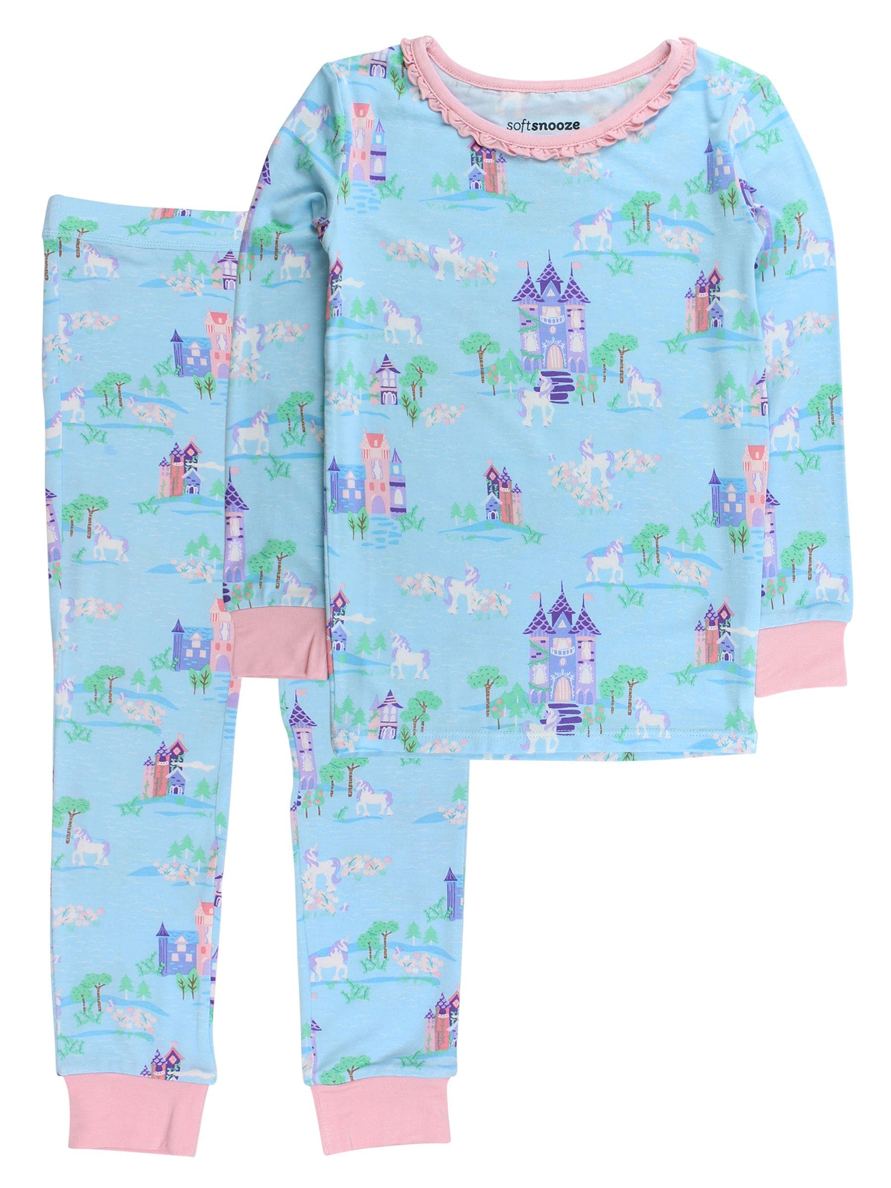 Rufflebutts Kids'  Girls Softsnooze Ruffle Long Sleeve Pajama Set In Blue