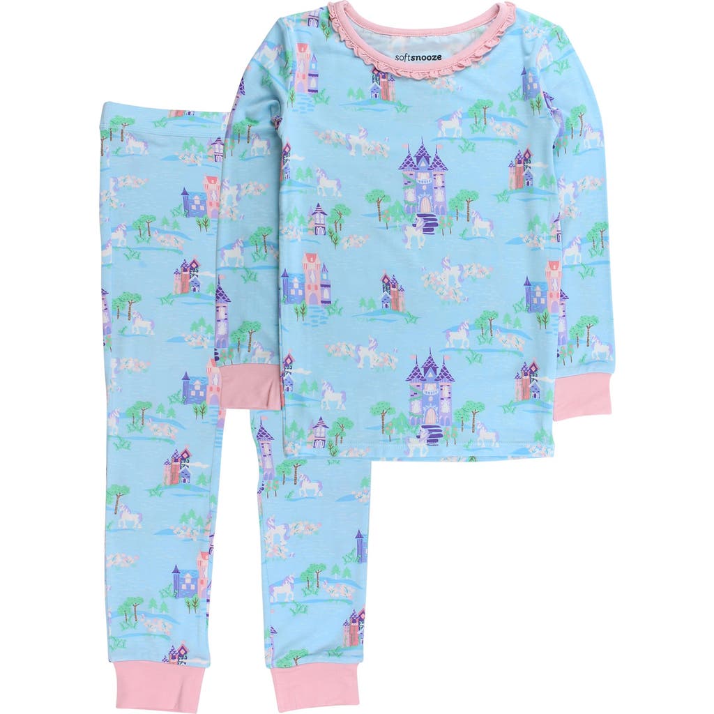 Rufflebutts Kids' Girls Softsnooze Ruffle Long Sleeve Pajama Set In Blue