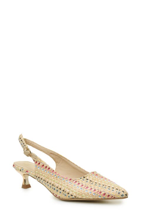 Raffia Kitten Heel Slingback Pump (Women)