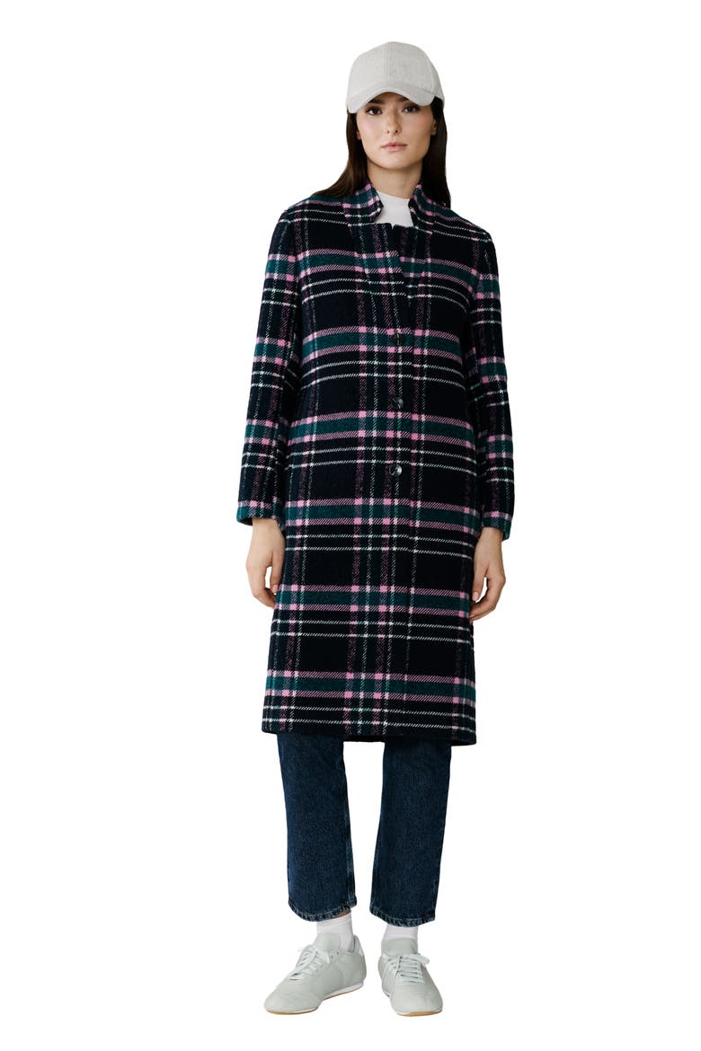 Diane Plaid Single Breasted Coat, Alternate, color, INDIGO MULTI