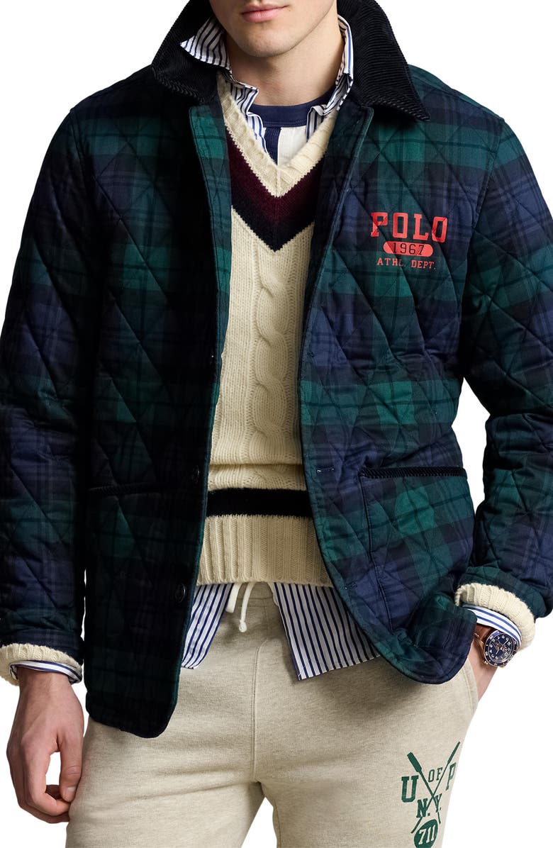 Polo Ralph Lauren Plaid Cotton Quilted Barn Jacket, Main, color, 