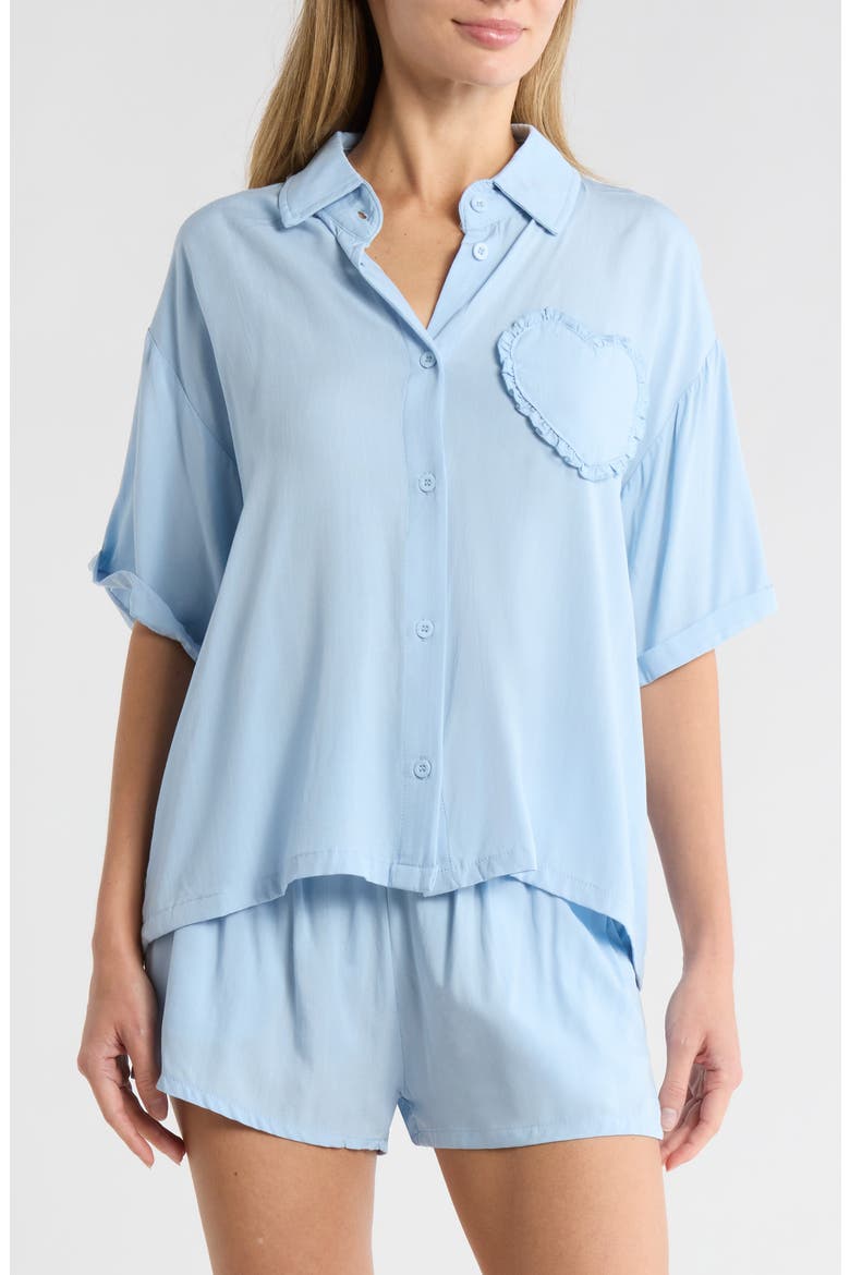 Heart Patch Cabana Button-Up Shirt & Shorts Cover-Up Set, Main, color, BLUE