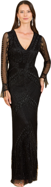 LARA New York Long Sleeve Fringe Dress