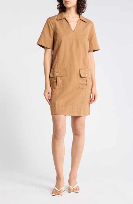 Tommy Bahama Utility Twill Short Sleeve Cotton & Linen Shift Dress