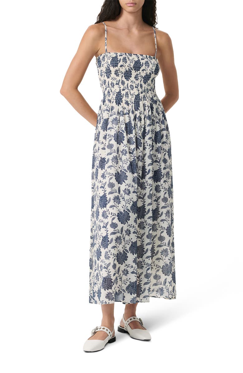 rag & bone Hallie Smocked Bodice Cotton & Silk Maxi Sundress, Main, color, 