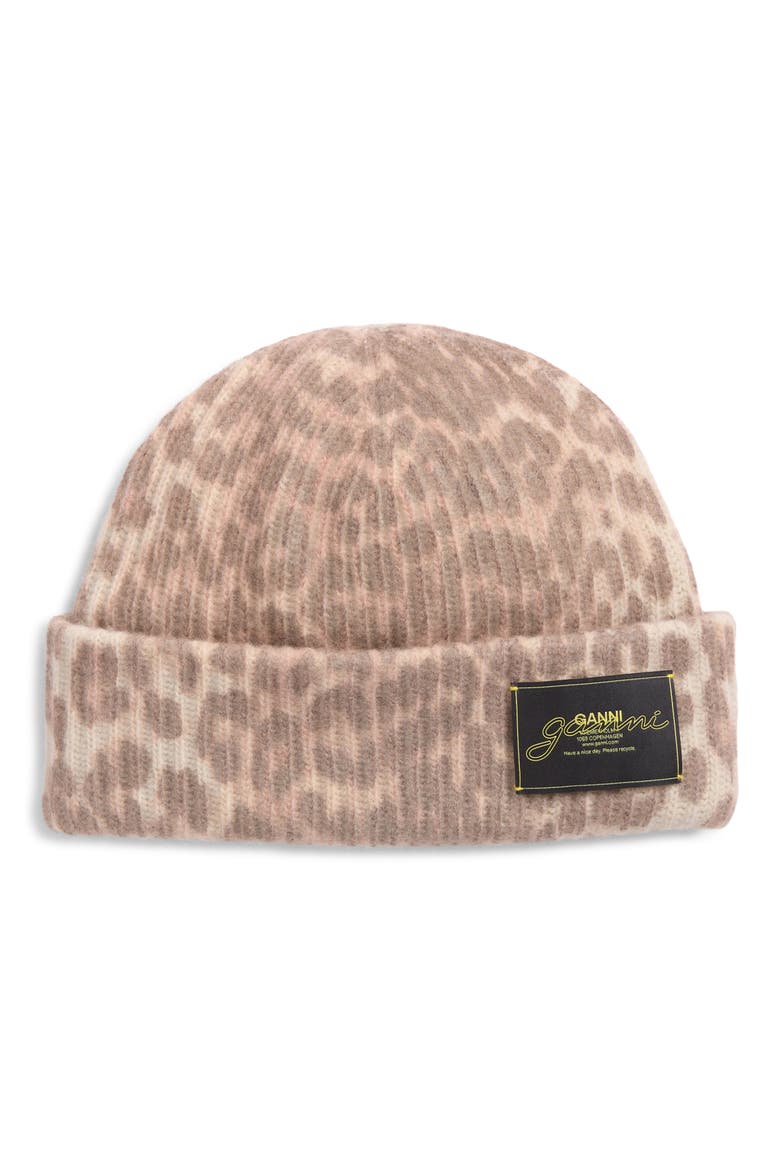 Leopard Wool & Recycled Wool Blend Beanie, Main, color, LEOPARD