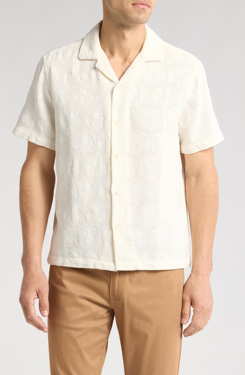 Cactus Man Relax Textured Camp Shirt, Main, color, Cream