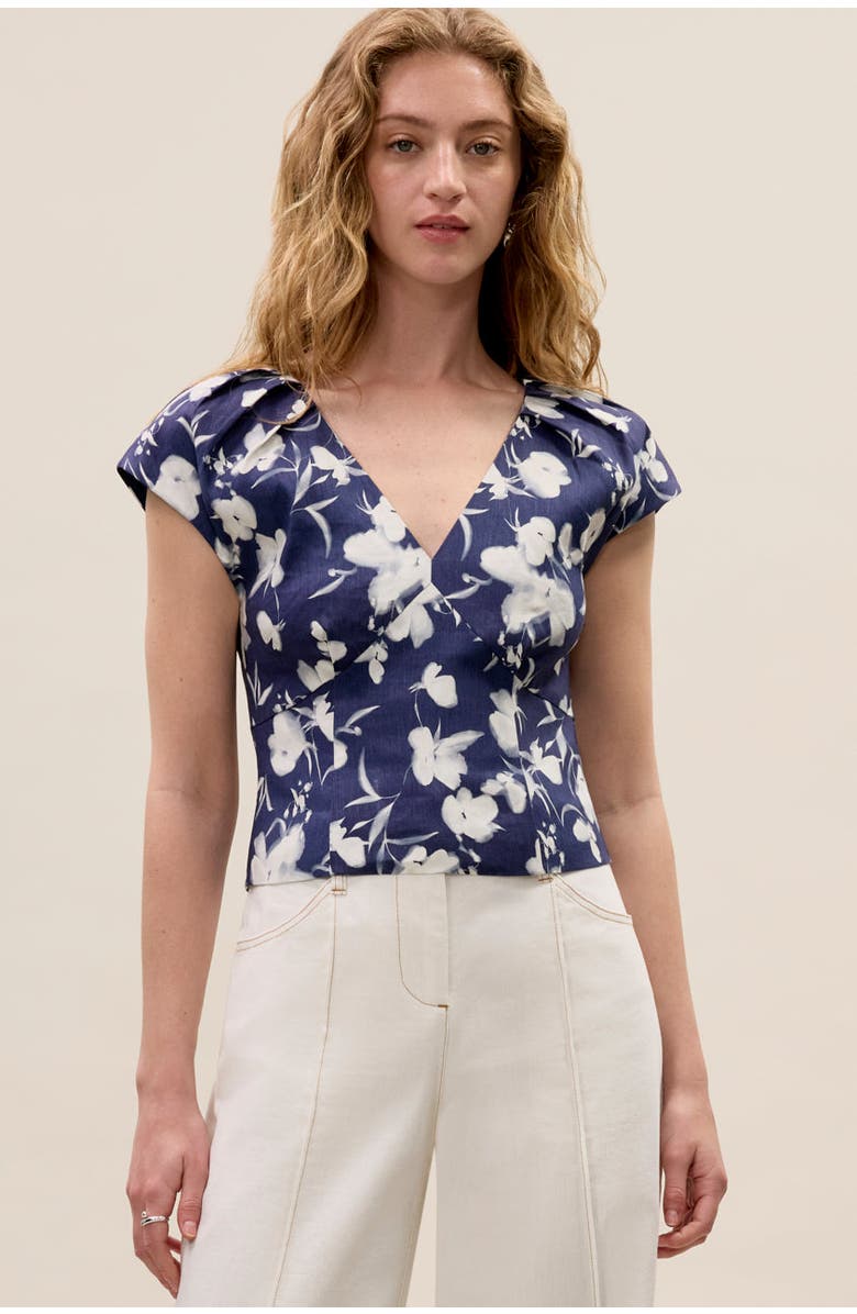 Rebecca Taylor Bea Linen Blouse, Main, color, Navy Combo