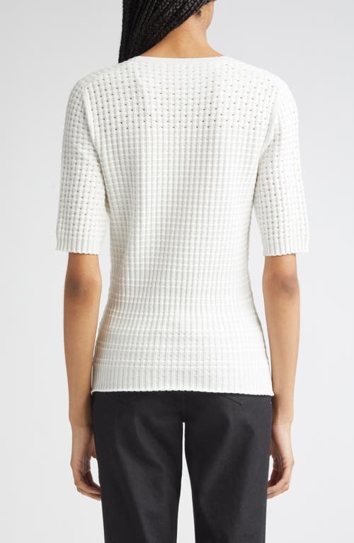 Lafayette 148 New York Mixed Stitch Short Sleeve Sweater In White
