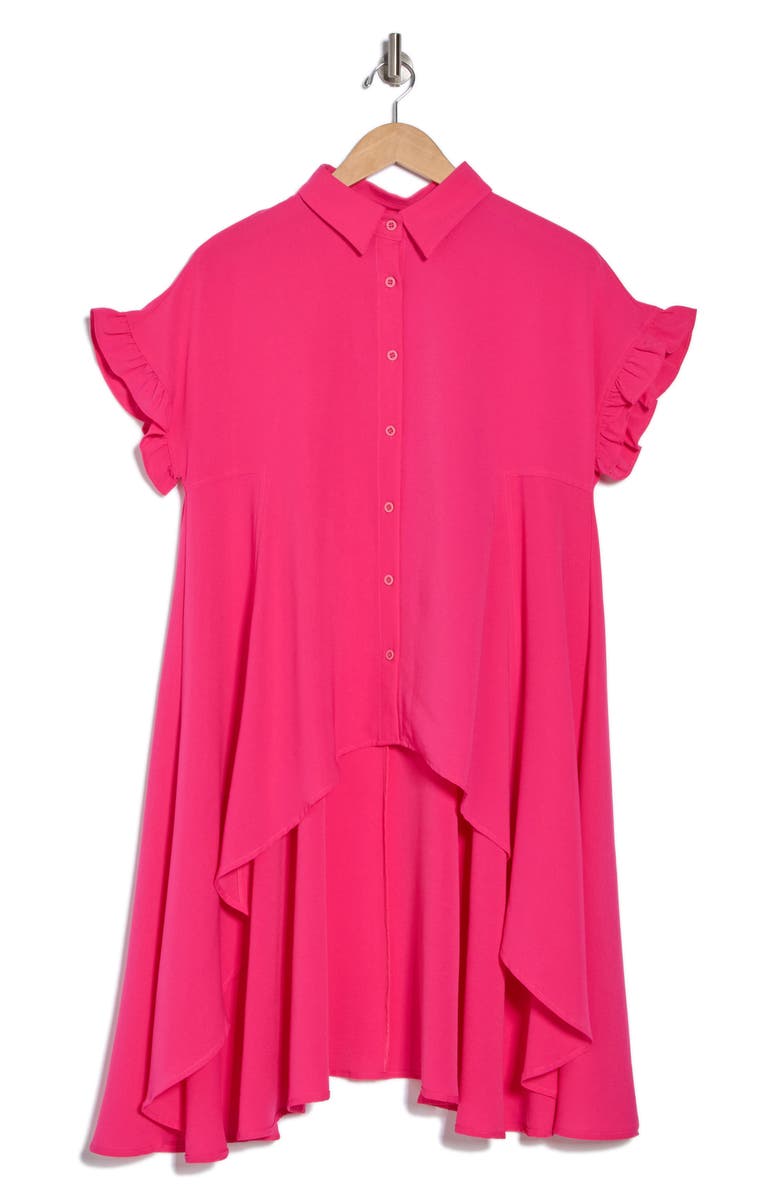 PATRIZIA LUCA Ruffle High-Low Button-Up Shirt, Alternate, color, Pink