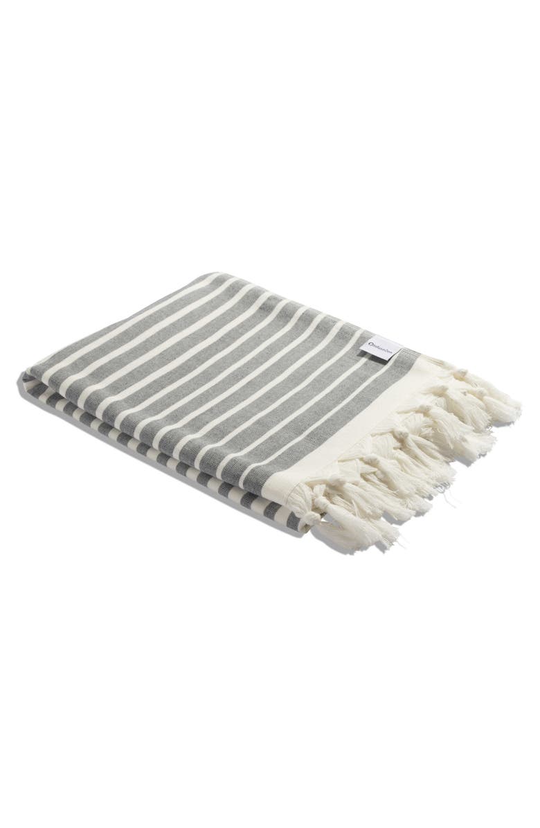 InfuseZen Gradient Striped Organic Turkish Towel with Soft Terry Cloth Back, Alternate, color, Dark Grey