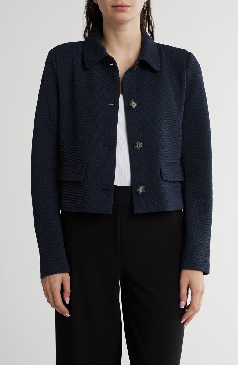 Amanda & Chelsea Piqué Short Jacket, Main, color, Navy