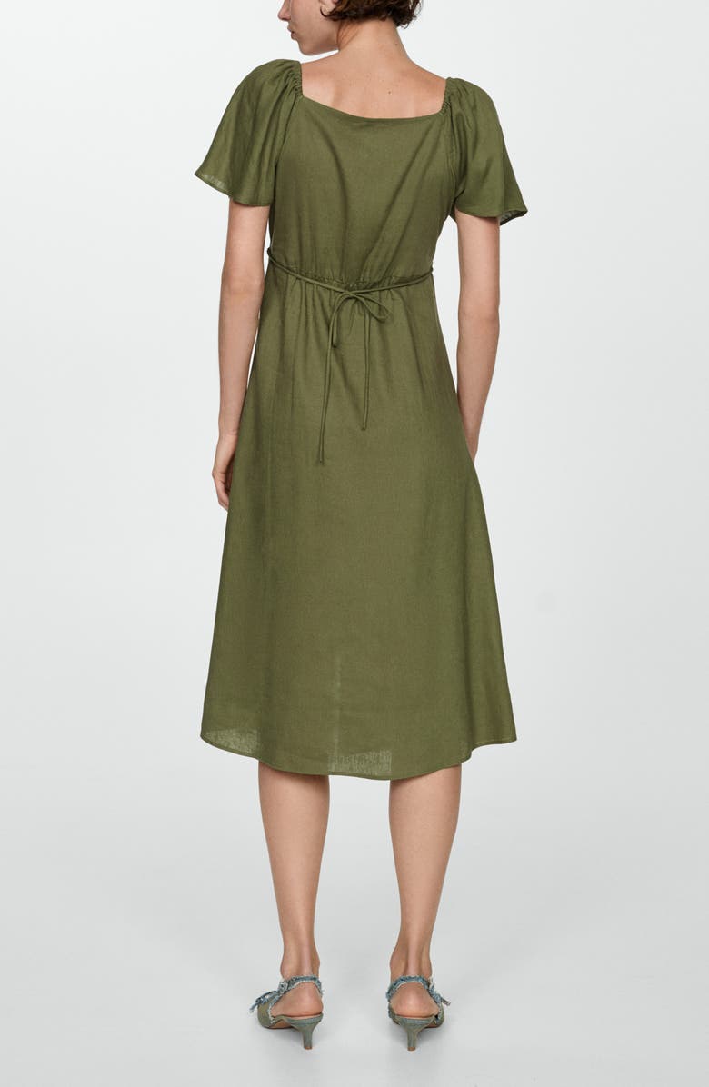 MANGO Flutter Sleeve Linen Blend Midi Dress, Alternate, color, 