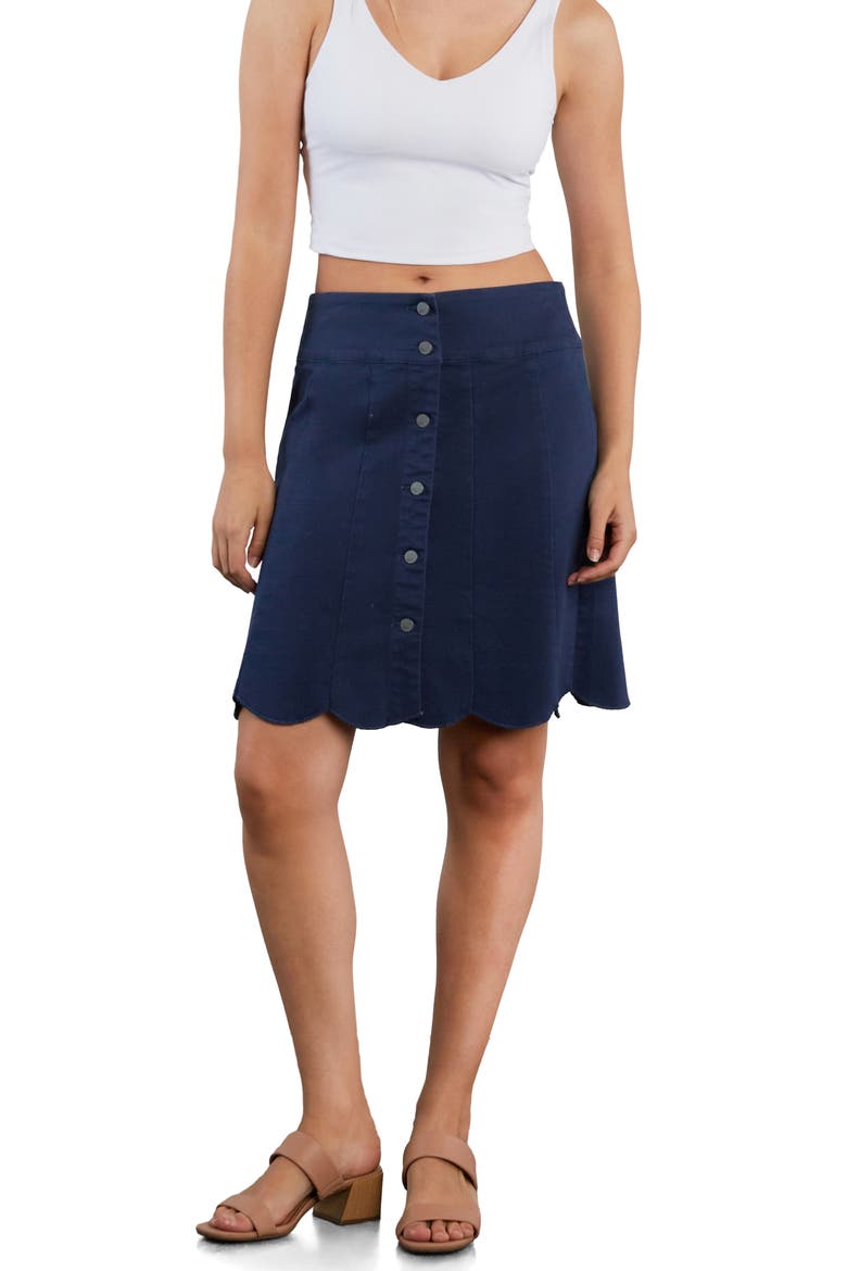 Scalloped Hem Denim Miniskirt, Alternate, color, GIBRALTAR SEA