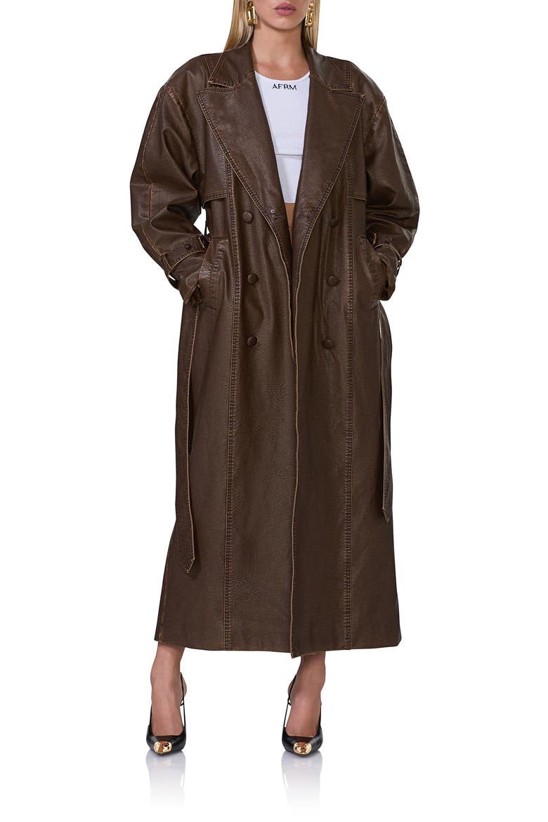 Saint Faux Leather & Faux Fur Coat, Alternate, color, WASHED BROWN