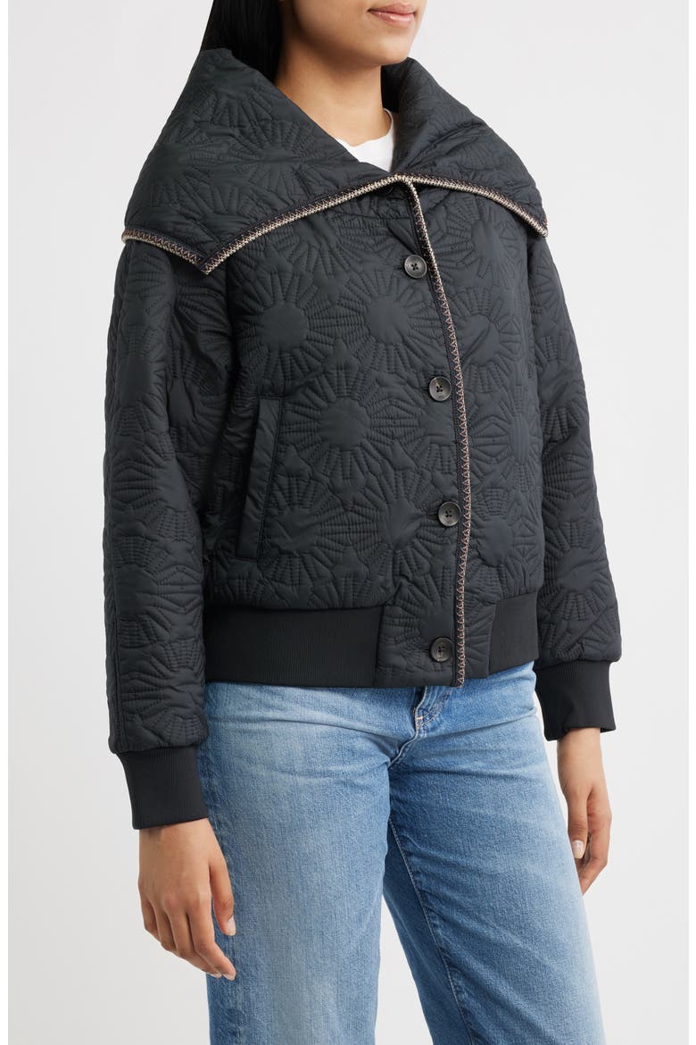 Solein Oversized Collar Quilted Jacket, Alternate, color, BLACK