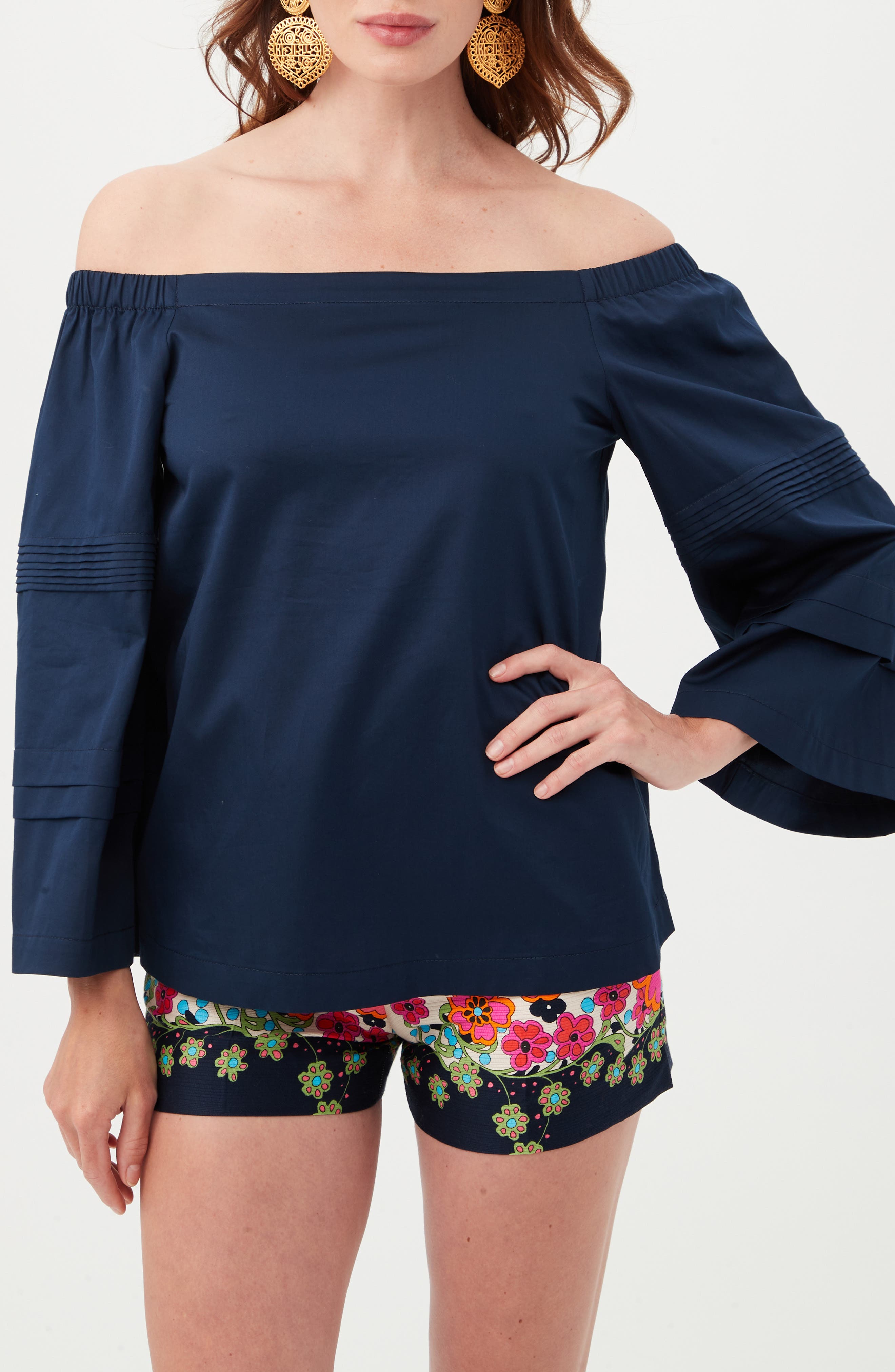 Trina Turk Wavey Organic Cotton Off the Shoulder Top