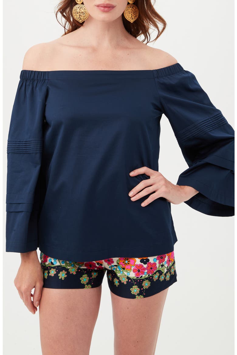 Wavey Organic Cotton Off the Shoulder Top, Main, color, INDIGO